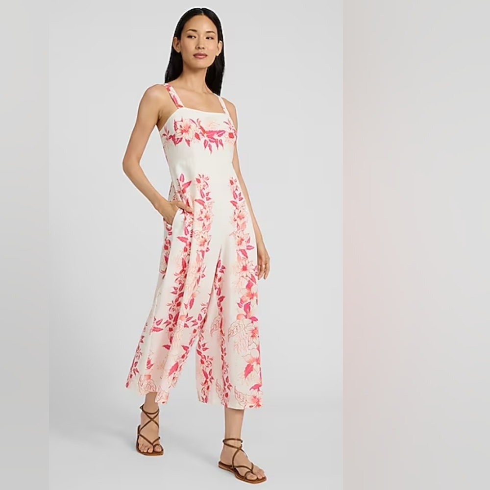 Expresss Floral Linen-Blend Wide Leg Jumpsuit